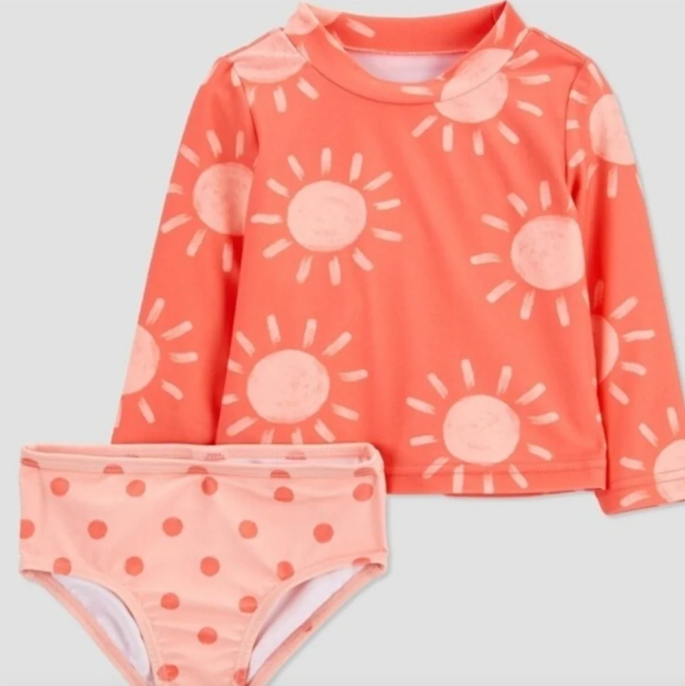 NWT Carter's Baby Girl Sun & Polka Dots Rashguard 2 PC Swim Set 12M